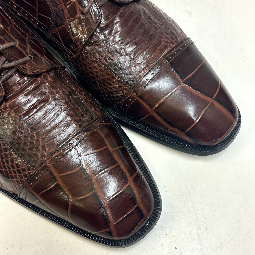 X EUC Stacy Adams Brown Snakeskin Cap Toe Derby Exotic Men's 10.5 D - Picture 8 of 12